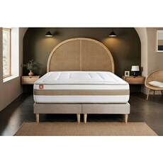 Matelas 160 x 200 cm Le Raffiné - Ressorts ensachés - Ep : 26 cm - sommier Beige avec 2 oreillers et couette