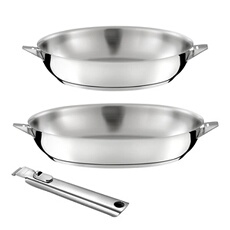 Cuisinox - Eclipse - Lot De 2 Poêles 24-28Cm Inox Finition Miroir + 1 Poignée Amovible
