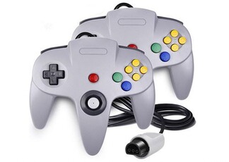 Manette Straße Game Pack de 2 Manettes Compatibles Nintendo 64 N64 – Joypads Filaire 1,80 m Gris – Joystick Analogique & Boutons C – Compatible Rumble Pak –®