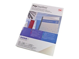 PolyClearView - A4 (210 x 297 mm) - 350 microns - givré transparent, mat - 100 unités couverture à reliure - pour GBC ClickBind 15; CoilBind Mc10,