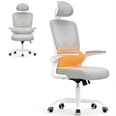 Fauteuil de bureau avec accoudoirs BIGZZIA- à Roulettes - avec appui-tête et support lombaire - Hauteur Réglable - Gris