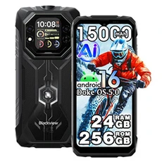 Smartphone Blackview ROCK 1 Pro Téléphone Portable Incassable Double Écran 6.56" 24Go+256Go 15000mAh Android 16 NFC,Dual SIM - Noir