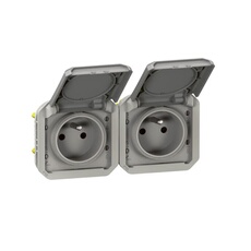 Prise de courant double 2P+T horizontale PLEXO avec enjoliveurs gris - - 069562L