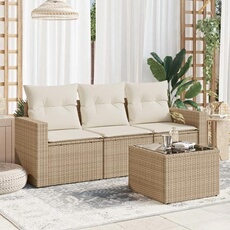 VIDAXL - Salon de jardin modulable - Résine tressée - 3 personnes - 4 pièces - Beige
