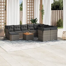 VIDAXL - Salon de jardin - 10 personnes - Résine tressée - Gris
