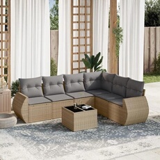 Vidaxl Beige Salon De Jardin Modulable Resine Tressee 7 Pieces 55 X 53 X 55 Cm