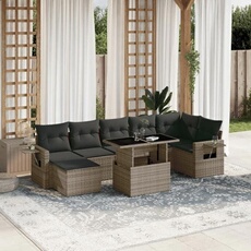 VIDAXL - Salon de jardin - Modulable - Rotin - Gris - 7 personnes