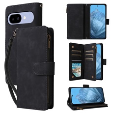 Etui pour Google Pixel 10A en cuir synthétique de qualité supérieure, fermeture magnétique, poche zippée, emplacements pour cartes, compatible avec