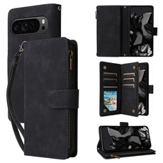 Etui pour Google Pixel 10 Pro XL en cuir synthétique de qualité supérieure, fermeture magnétique, poche zippée, emplacements pour cartes, compatible
