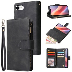 Etui pour iPhone 17E en cuir synthétique de qualité supérieure, fermeture magnétique, poche zippée, emplacements pour cartes, compatible avec iPhone