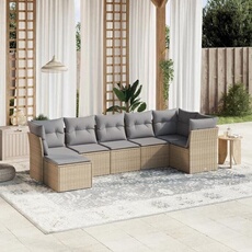 vidaXL - Salon de jardin modulable - Rotin - Beige - 7 pièces