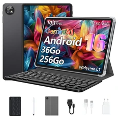 Tablette tactile GENERIQUE Android 16 Tablette 10,1"-36 Go RAM 256 Go Extensible jusqu’à 1 To TF Batterie 6000 mAh-Octa-Core T310-Inclus : Clavier, Bookcover & WiFi