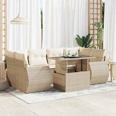 Salon de jardin 6 personnes bois massif 7 pieces 62 x 71 x 69 cm beige