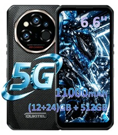 Smartphone Oukitel Smartphone Portable Incassable WP55 Ultra 5G 11 000 mAh 6,6" 120 Hz, (12 + 24) Go 512Go Android 15, 108 Mpx,Dual SIM Noir