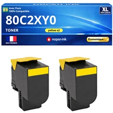 Pack 2 Toner 80C2XY0 compatible pour Lexmark 410 510 CX510 Jaune Haute capacité avec puce 4000 pages
