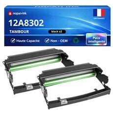 Pack de 2 Tambours compatible pour Lexmark 12A8302 Noir 30000 Pages