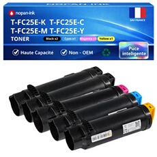 Pack de 5 Toners compatible pour Toshiba T-FC25 6AJ00000075 6AJ00000072 6AJ00000078 6AJ00000081 Noir et Couleurs