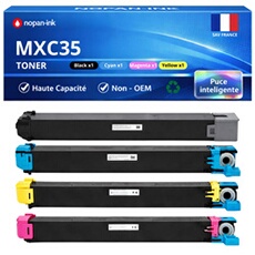 Pack de 4 Toners compatible pour Sharp MXC35TBK MXC35TC MXC35TM MXC35TY Noir et Couleurs