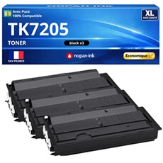 Pack 3 Toner TK7205 TK 7205 1T02NL0NL0 compatible pour Kyocera Noir Haute capacité avec puce 35000 pages