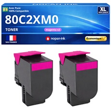 Pack de 2 Toners compatible pour Lexmark 80C2XM0 80C2XME 80C0X30 802XM CX510 Magenta 4000 Pages