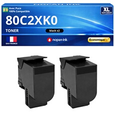 Pack 2 Toner 80C2XK0 compatible pour Lexmark 410 510 CX510 Noir Haute capacité avec puce 8000 pages