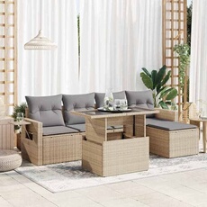 Salon de jardin GENERIQUE beige 6 pieces 5 personnes 62 x 62 x 69 cm resine tressee