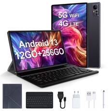 Tablette tactile Vanwin Tablette Tactile 10,1 Pouces, Android 13, 12Go RAM + 256GB ROM(TF 1To), WiFi 6, Octa-Core, 7560mAh, avec Clavier et Étui - Noir