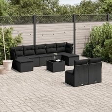 VIDAXL - Salon de jardin modulable - Résine tressée - 9 personnes - Noir - 10 pièces