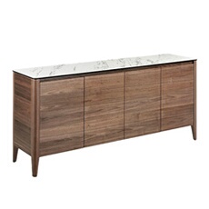 Buffet en noyer avec plateau en marbre céramique 3080C, 179 x 45 x 80 cm. -