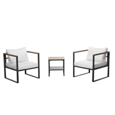 salon de jardin 2 places gris anthracite et effet bois + table VIGO