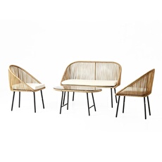 Salon De Jardin 4 Places Avec Table Basse Effet Rotin Naturel Ravello