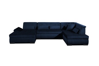 Lisa Design Canap panoramique 7 places VERMONT - Angle droit - Velours Bleu nuit