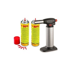 Chalumeau Cuisine Gaz Rechargeable + Recharges Flamme Réglable pour Crème Brûlée Barbecue Pâtisserie Kemper