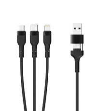 Cable 3 en 2 Lightning micro USB & USB C 0.5m tresse