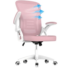 Fauteuil de bureau - Chaise à Roulettes, Ergonomique Siège, Hauteur Réglable 10 cm, à Roulettes 360°, Rose