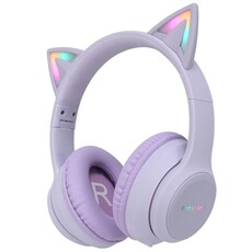 Casque audio Imoshion Casque sans fil pour enfants LED Light Cat Ear - Limiteur de décibels - Avec câble AUX - Lavender Lilac