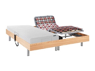 Lit électrique de relaxation tout plots + matelas accueil latex - 2 x 70 x 190 cm - Naturel clair - ETHER de YSMEE