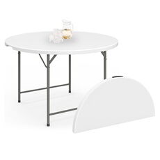 Table pliante ronde 122 cm - Plateau HDPE blanc - Pieds acier gris - Portable pour camping et réception