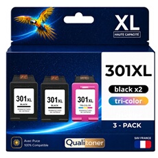 Cartouche d'encre Générique - Pack de 3 - 301XL Noir et Couleur compatible HP DeskJet