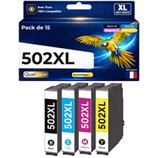 Pack de 15 Cartouches d'encre génériques 502XL Noir et Couleurs compatible pour Epson