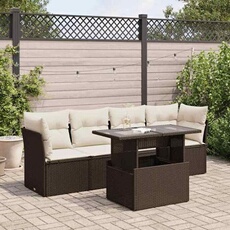 Salon de jardin - Lot de 5 pieces - Resine tressee - Marron - 4 personnes - Extensible