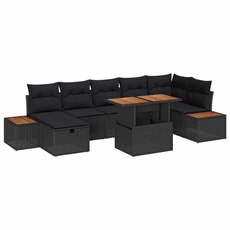Salon de jardin modulable - Lot de 8 pieces - Rotin - Noir
