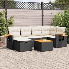Salon de jardin - Lot de 7 pieces - 6 personnes resine tressee noir