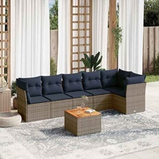Salon de jardin - Lot de 7 pieces - Resine tressee - Table fixe pliante - Gris