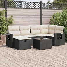 Salon de jardin modulable - Lot de 7 pièces - Résine tressée noir 6 personnes
