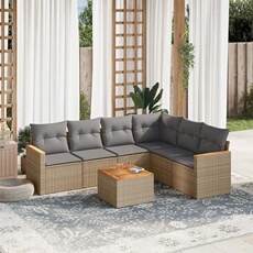 Vidaxl Beige Salon De Jardin Modulable - Lot De 7 Pieces - Rotin - 6 Personnes