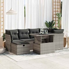 Salon de jardin modulable - Lot de 7 pieces - Resine tressee - Gris - 6 personnes