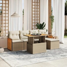 Salon de jardin modulable - Lot de 6 pièces - Résine tressée - Table extensible - 5 personnes - Beige