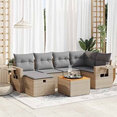 Salon de jardin modulable - Lot de 7 pièces - Bois massif beige - 2 personnes