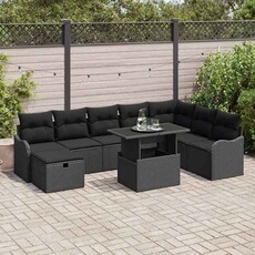 GENERIQUE Salon de jardin modulable - Lot de 9 pièces - Rotin - Noir - 1 table 2 canapés